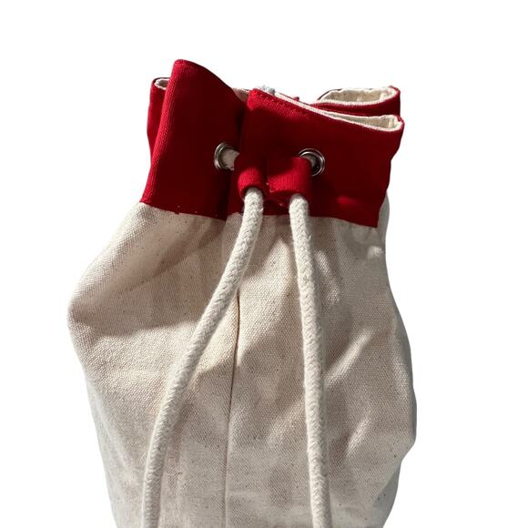 Flower Hospital Medical Staff Canvas Duffle Bag Red Cream Drawstring - Picture 10 of 13